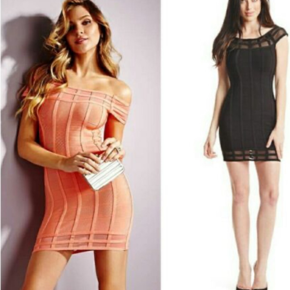 Marciano Coral Orange Mirabel Bandage Dress Body-con